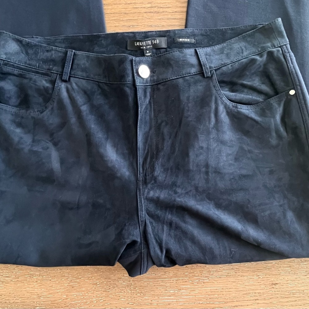 Lafayette 148 New York Mercer Dark Navy Ink‎ Leather Pants Size 8